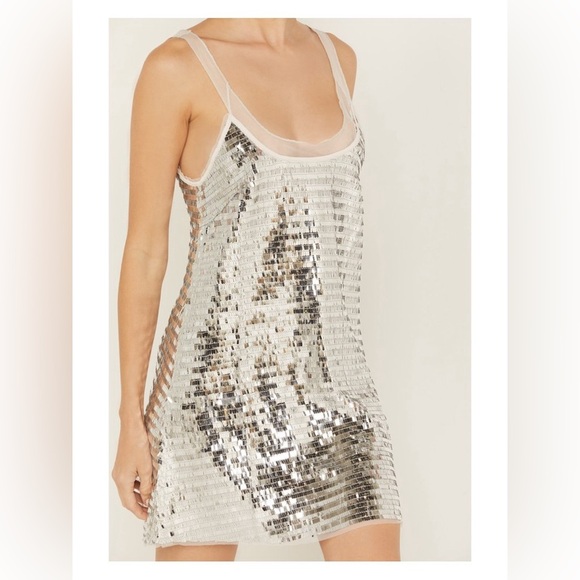 Free People Silver Sequin Chemise - Picture 1 of 15